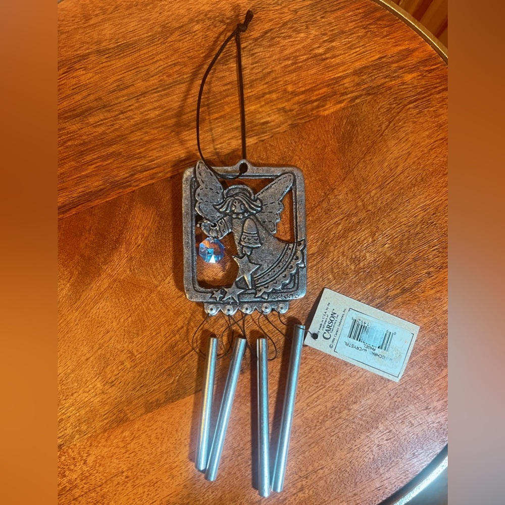 Vintage Pewter Wind Chime with crystal Angel by Carson 1994